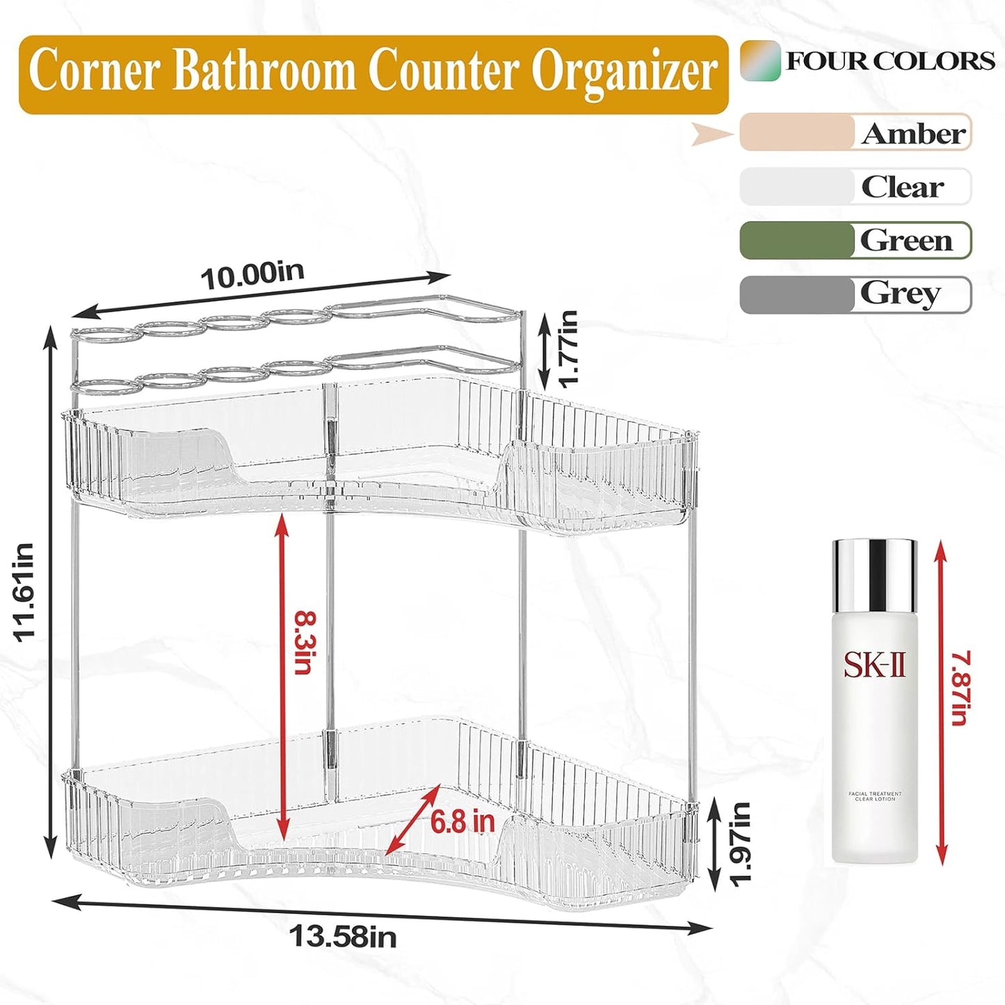 2-Tier Corner Bathroom Counter Organizer with Makeup Brush Holder