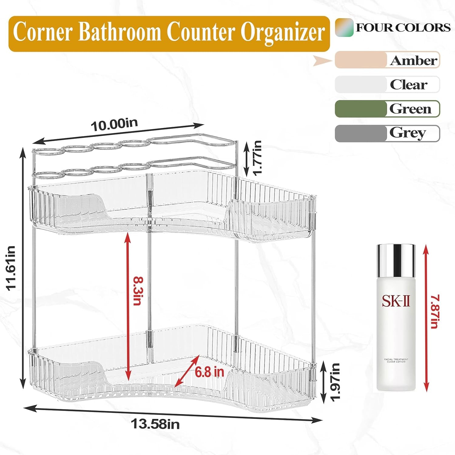 2-Tier Corner Bathroom Counter Organizer with Makeup Brush Holder