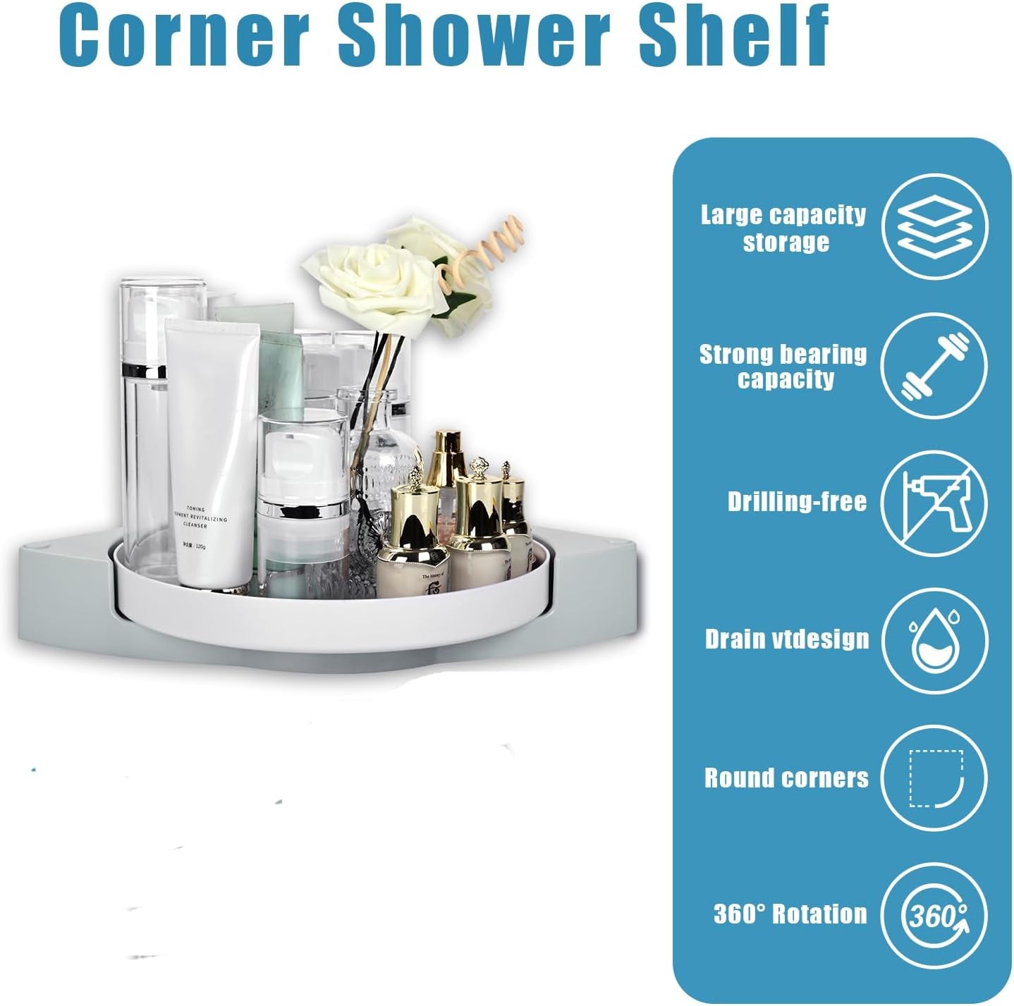 360° Rotating Shower Corner Organizer with Turntable